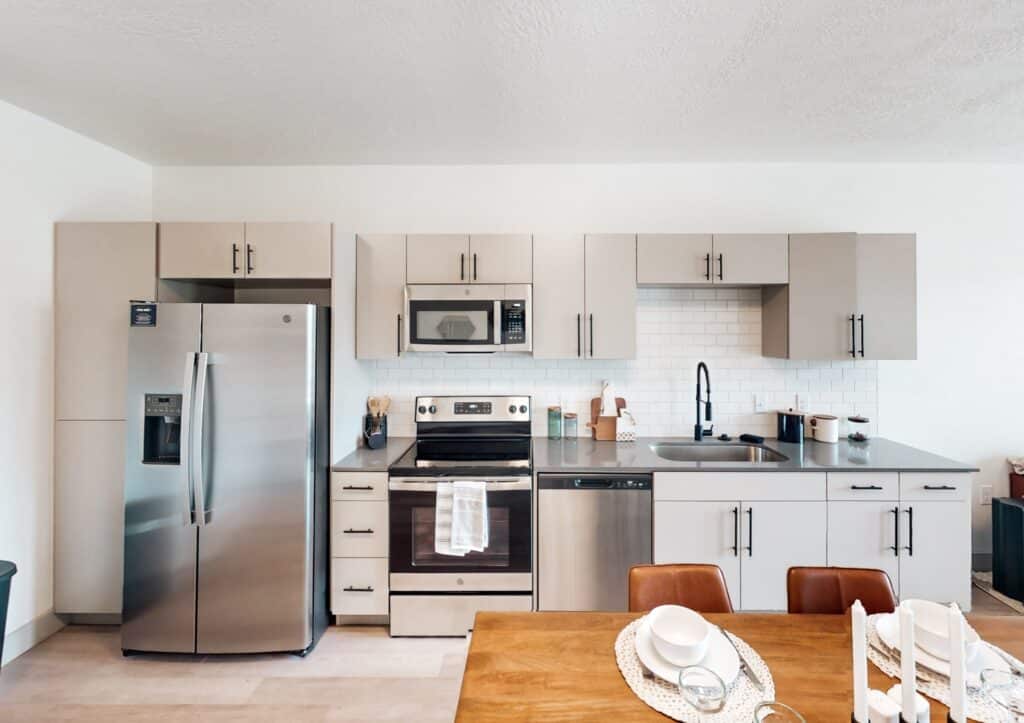 Luxury apartment kitchen with appliances