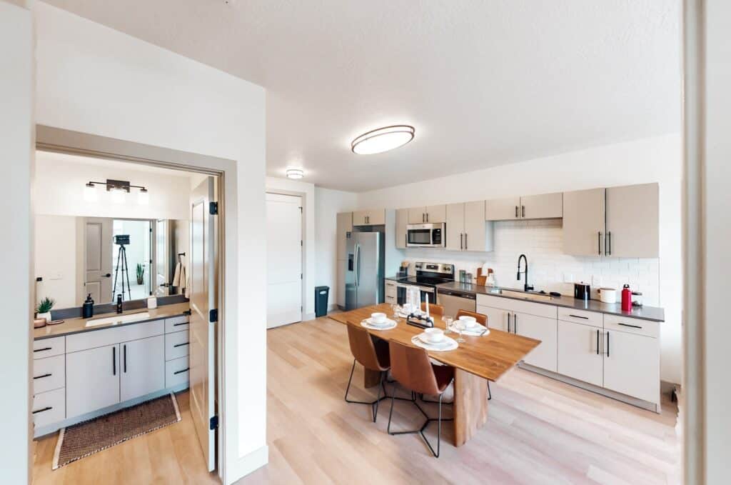 Luxury apartment kitchen with appliances